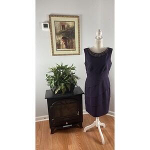 ANNECTED Apparel Women Dress Purple Size 10 Sleeveless Twill Beaded Neckline